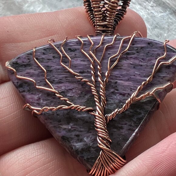 Copper Wire Wrapped Tree Of Life Charoite Crystal Pendant - Picture 6 of 8
